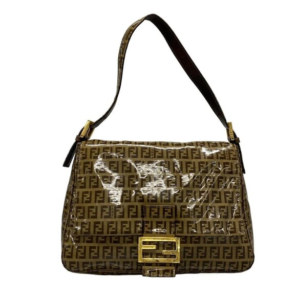 Auth FENDI Mamma bucket / Zucchino pattern 26325 Brown Dark Brown Coated Canvas - Picture 1 of 16